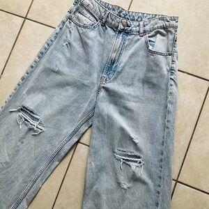 H&M Lightwash Ripped Wide Leg Jeans